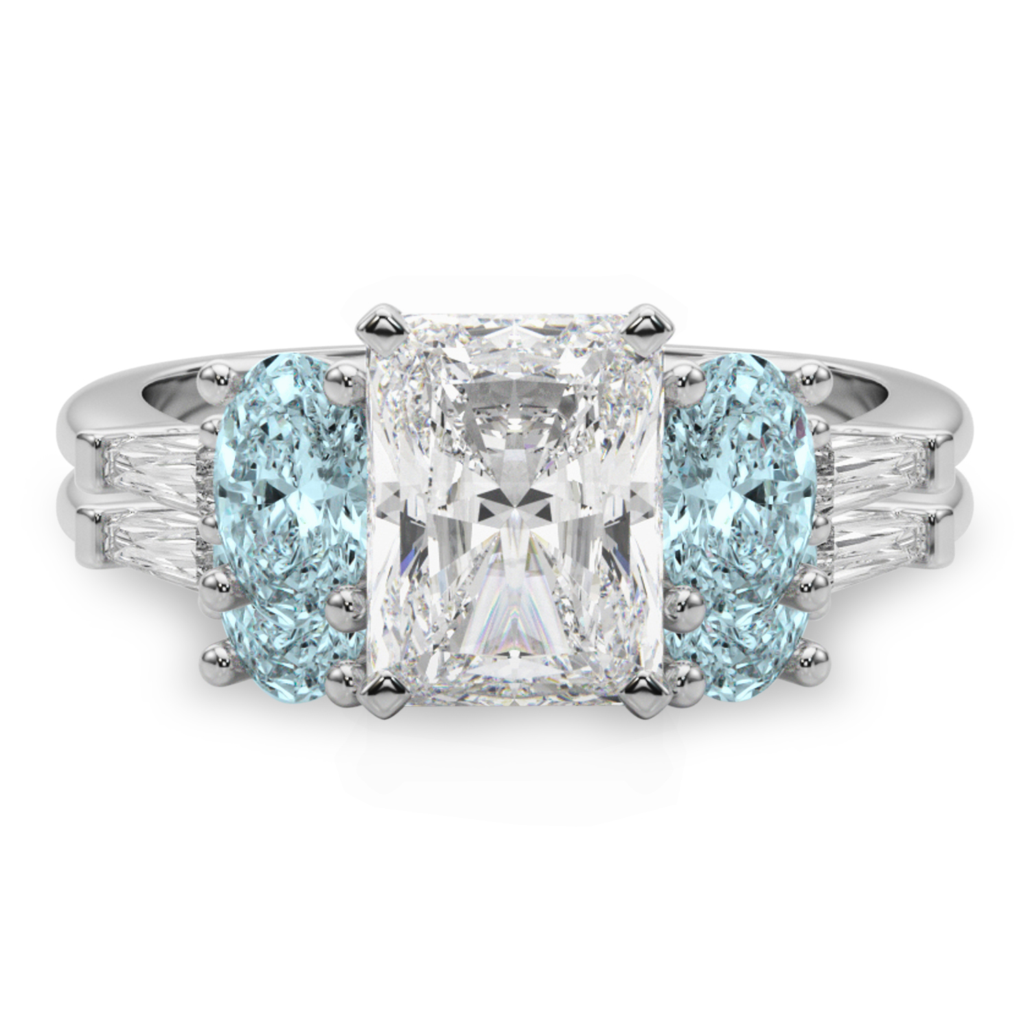 Radiant Lab Grown Diamond & Oval Aquamarine Bridal Set 14K White Gold (4.65ct)