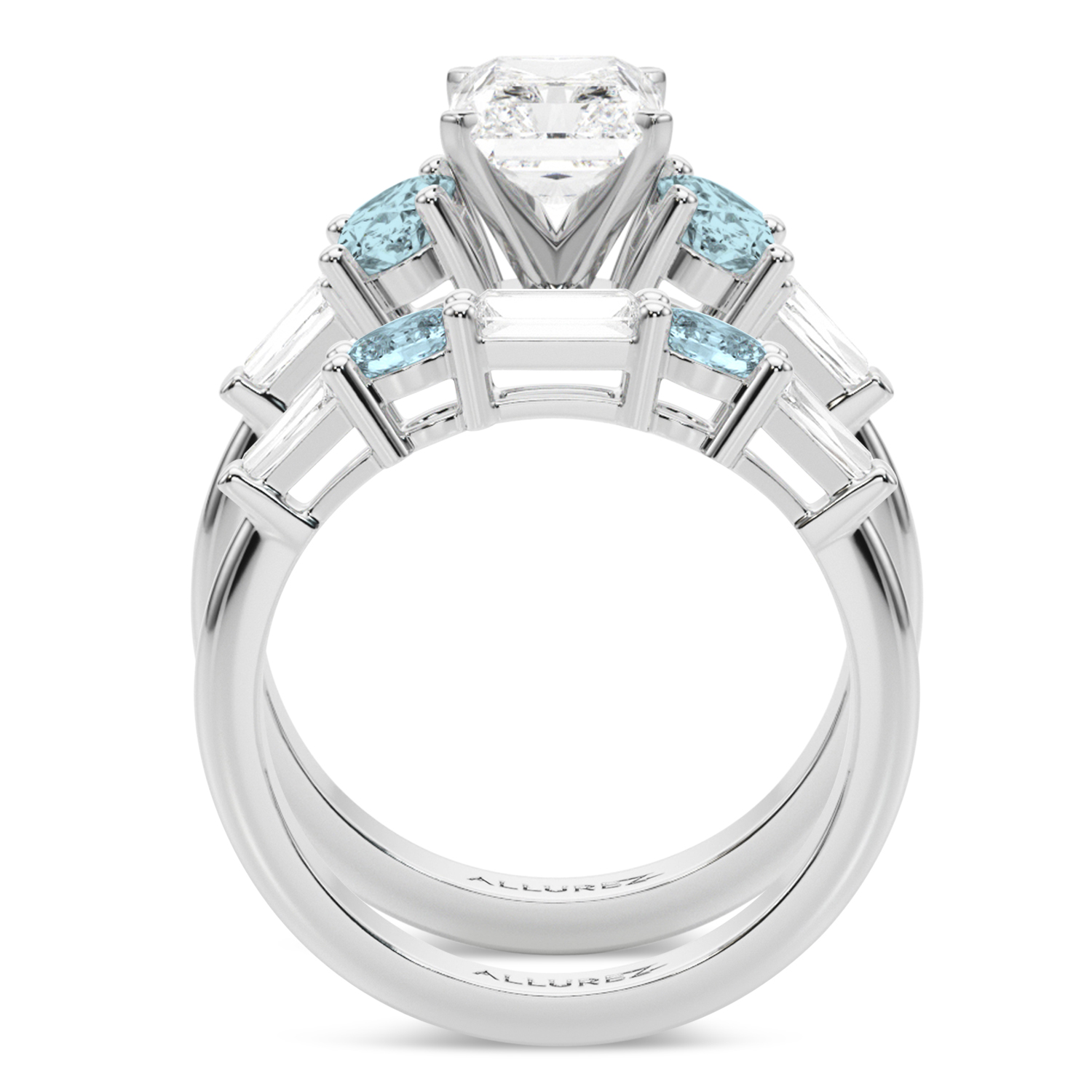Radiant Lab Grown Diamond & Oval Aquamarine Bridal Set 14K White Gold (4.65ct)