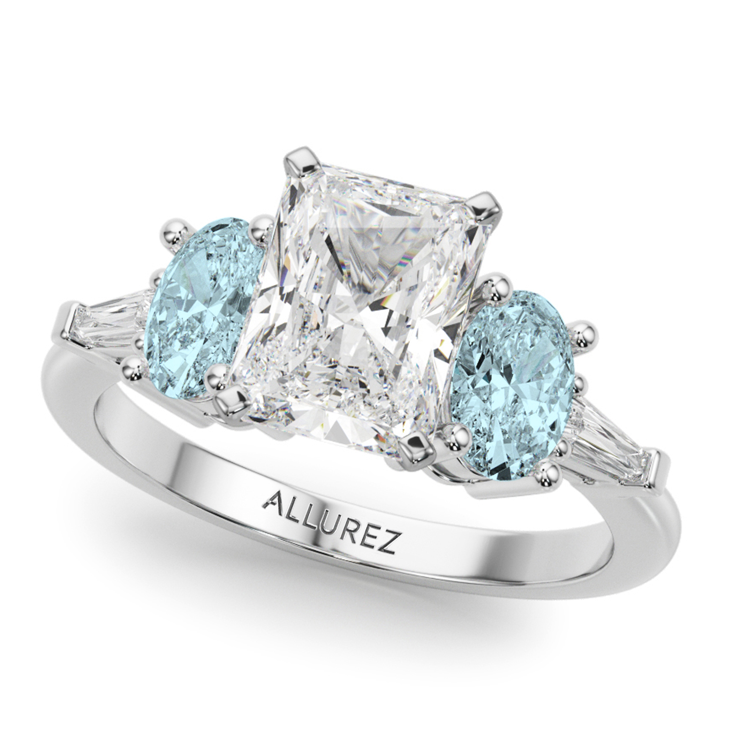 Radiant Lab Grown Diamond & Oval Aquamarine Bridal Set 14K White Gold (4.65ct)