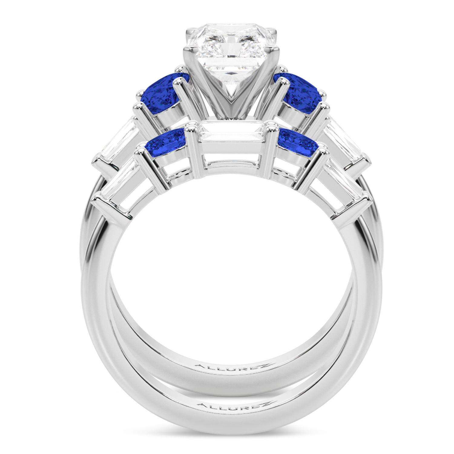 Radiant Lab Grown Diamond & Oval Blue Sapphire Bridal Set 14K White Gold (5.17ct)