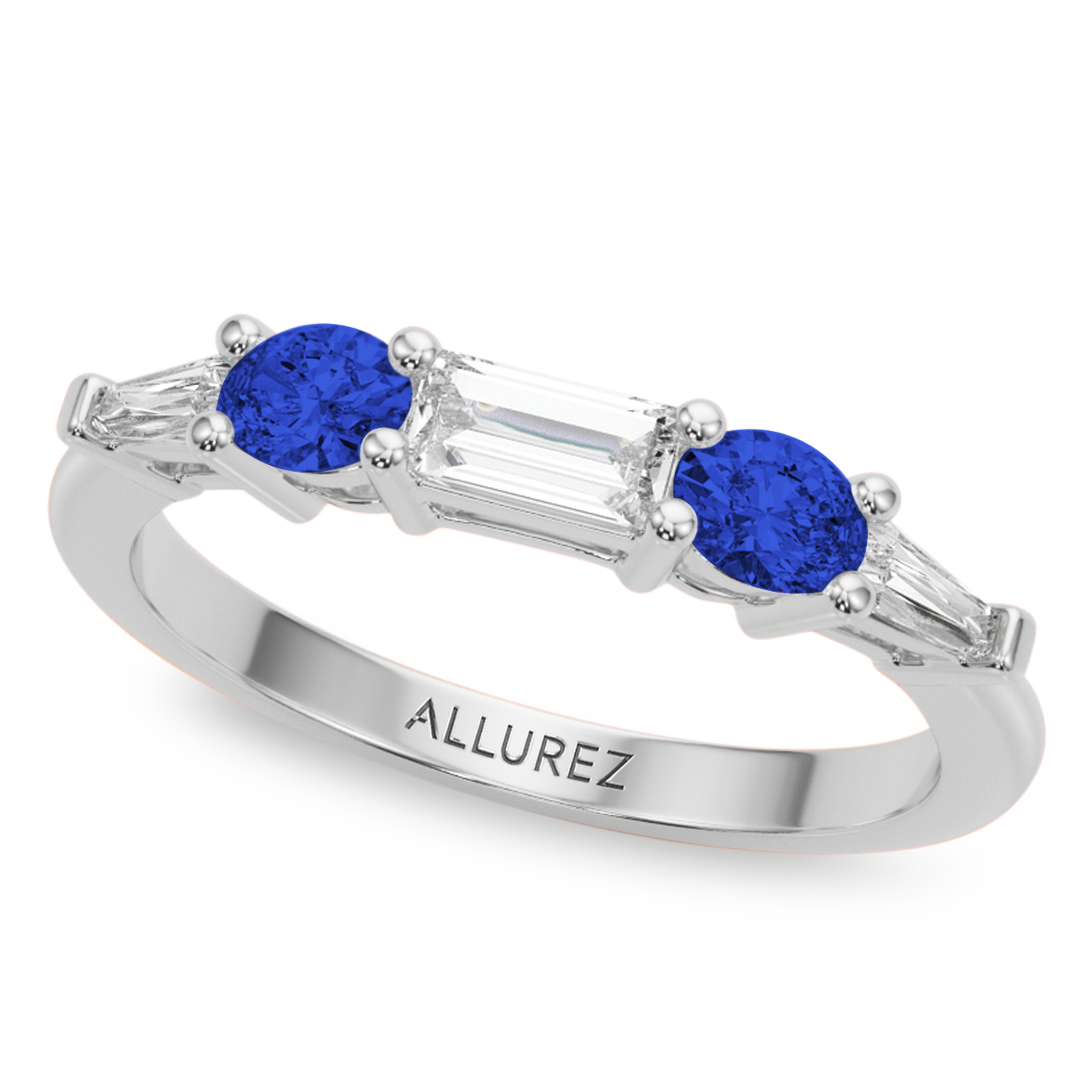 Radiant Lab Grown Diamond & Oval Blue Sapphire Bridal Set 14K White Gold (5.17ct)