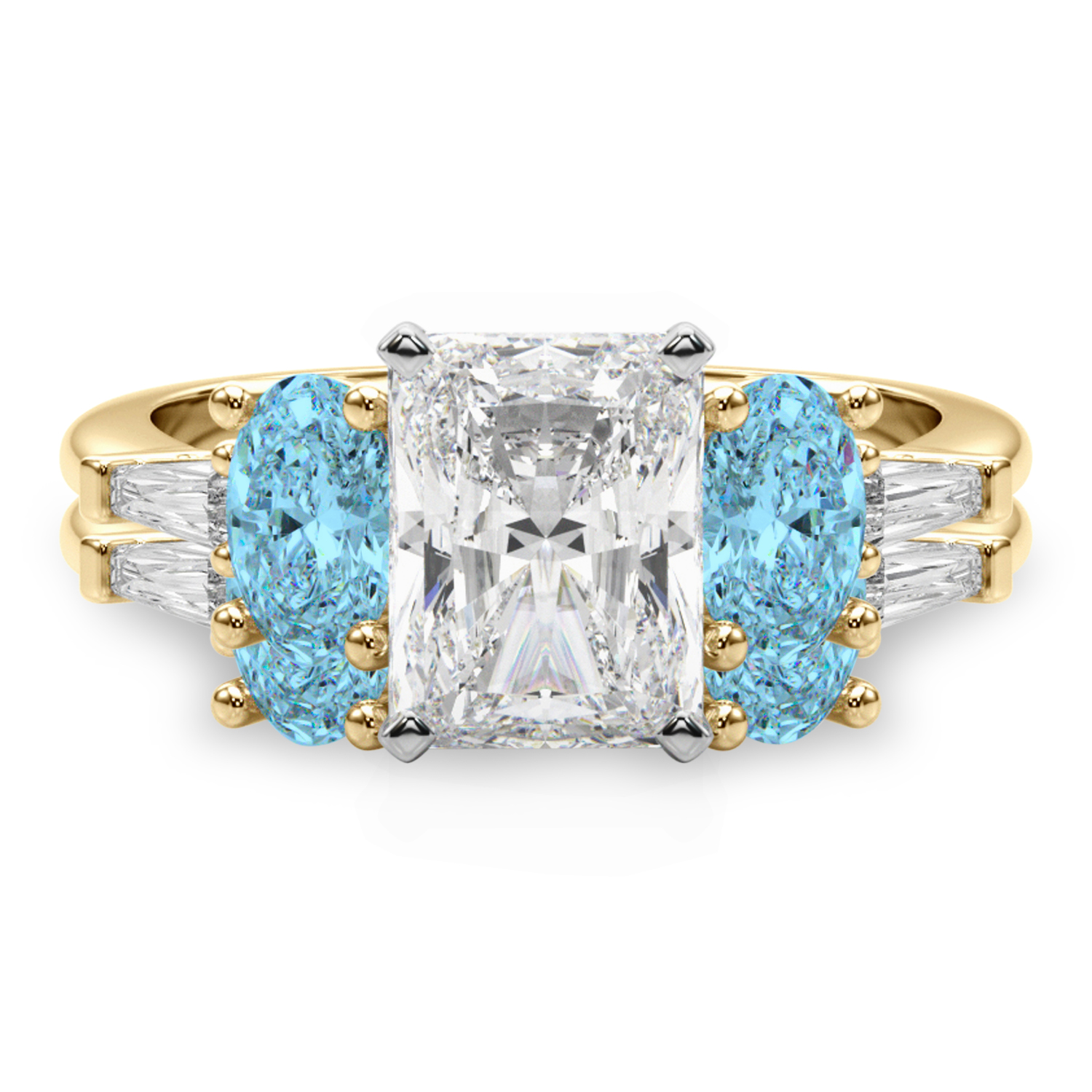 Radiant Lab Grown Diamond & Oval Blue Topaz Bridal Set 14K Yellow Gold (4.97ct)