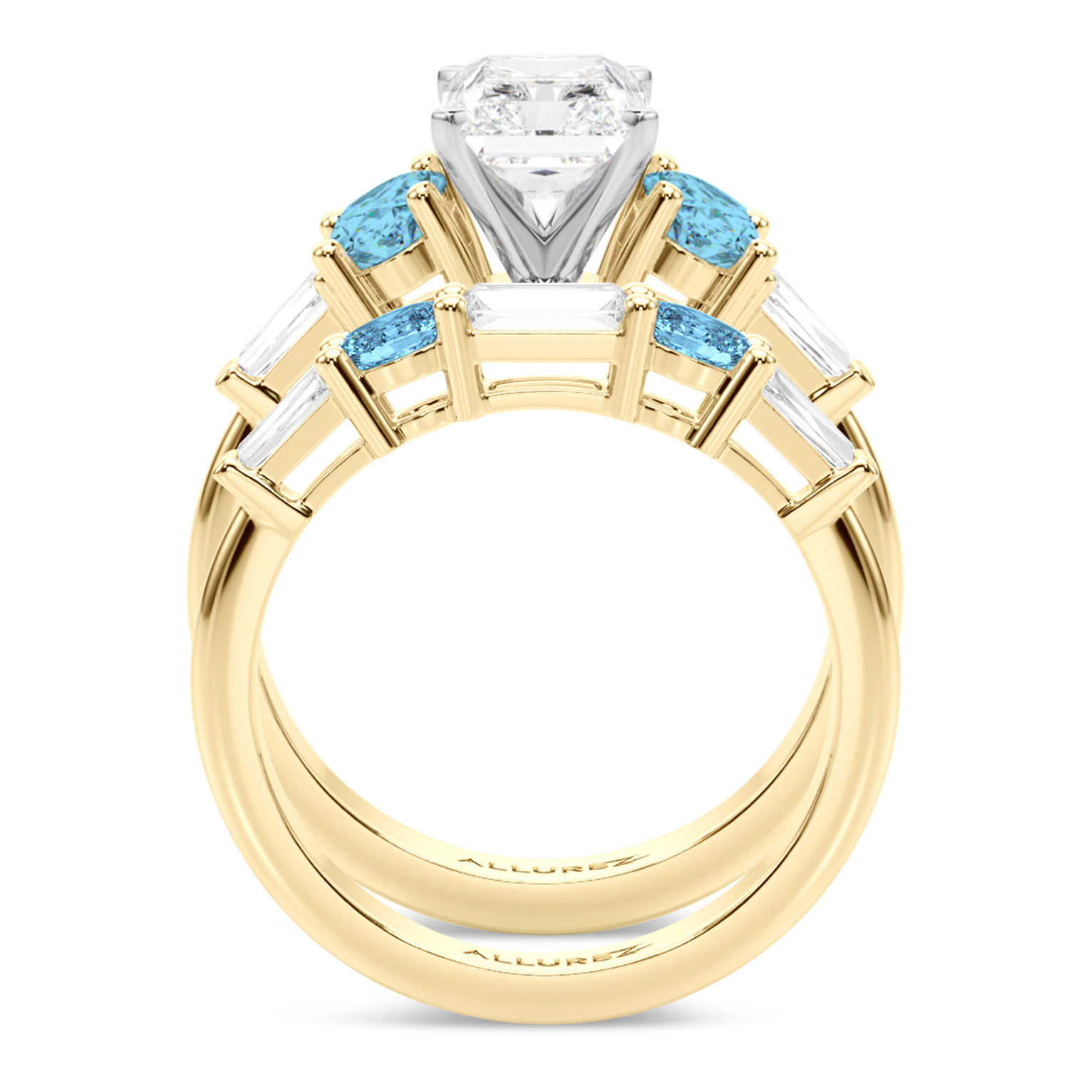 Radiant Lab Grown Diamond & Oval Blue Topaz Bridal Set 14K Yellow Gold (4.97ct)
