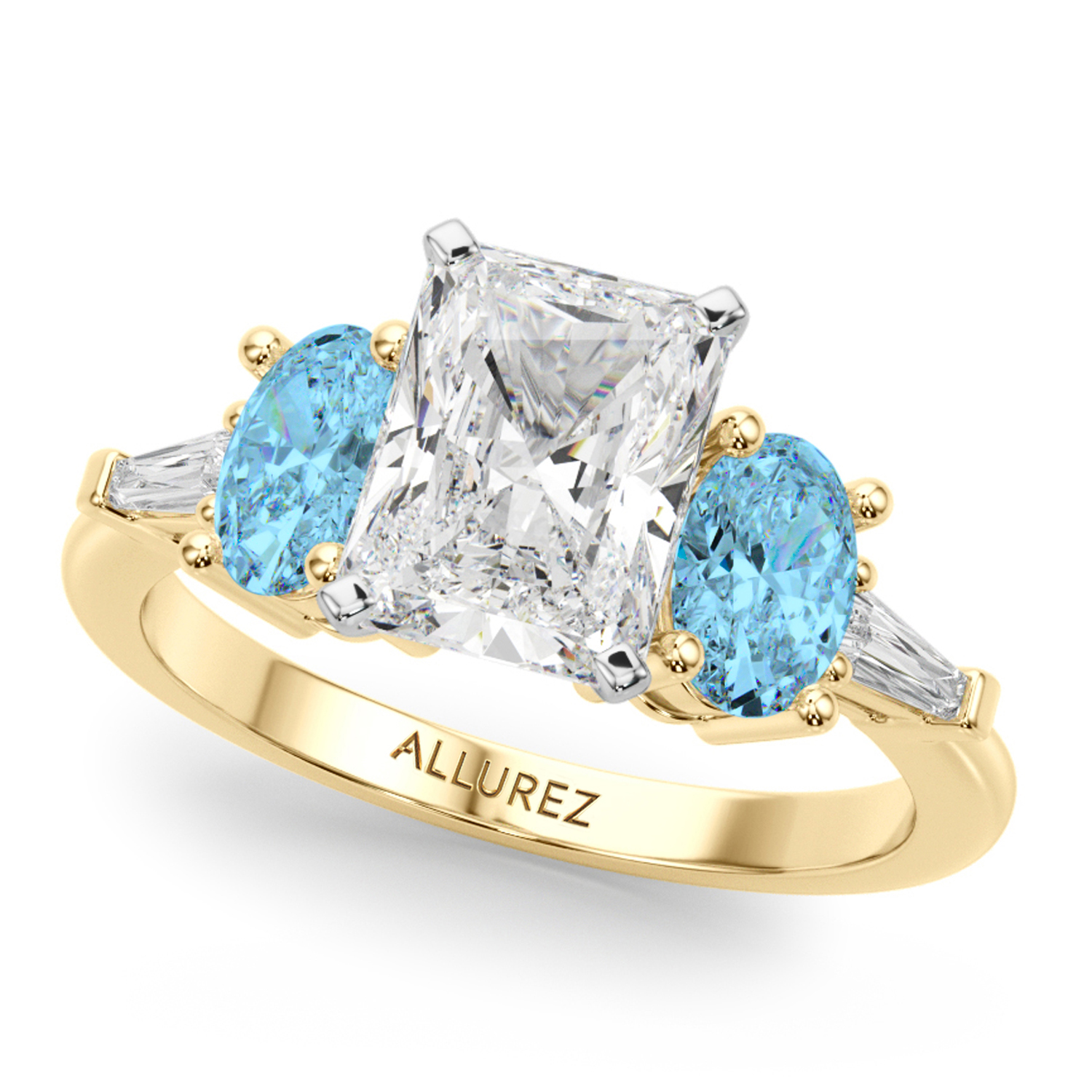 Radiant Lab Grown Diamond & Oval Blue Topaz Bridal Set 14K Yellow Gold (4.97ct)