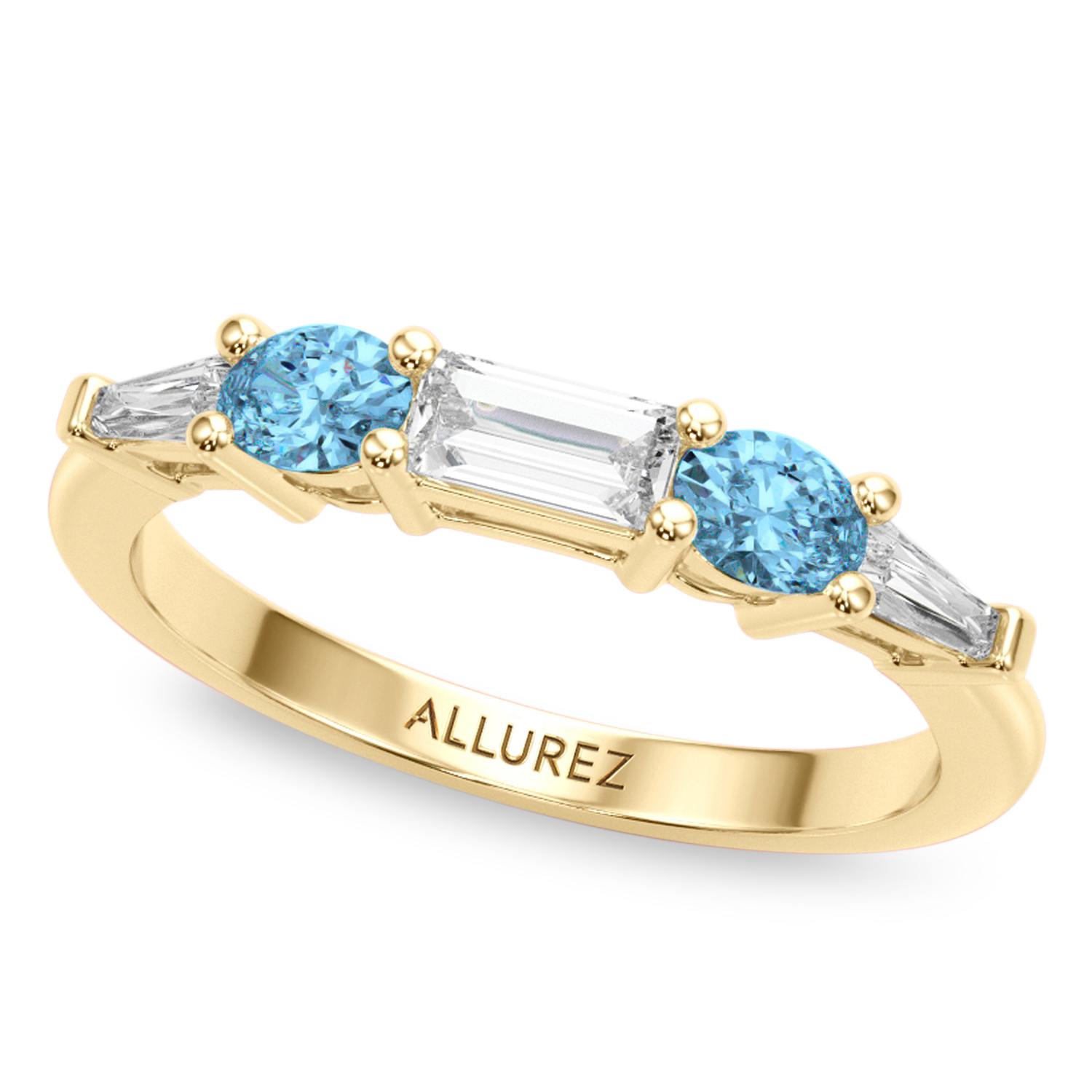 Radiant Lab Grown Diamond & Oval Blue Topaz Bridal Set 14K Yellow Gold (4.97ct)