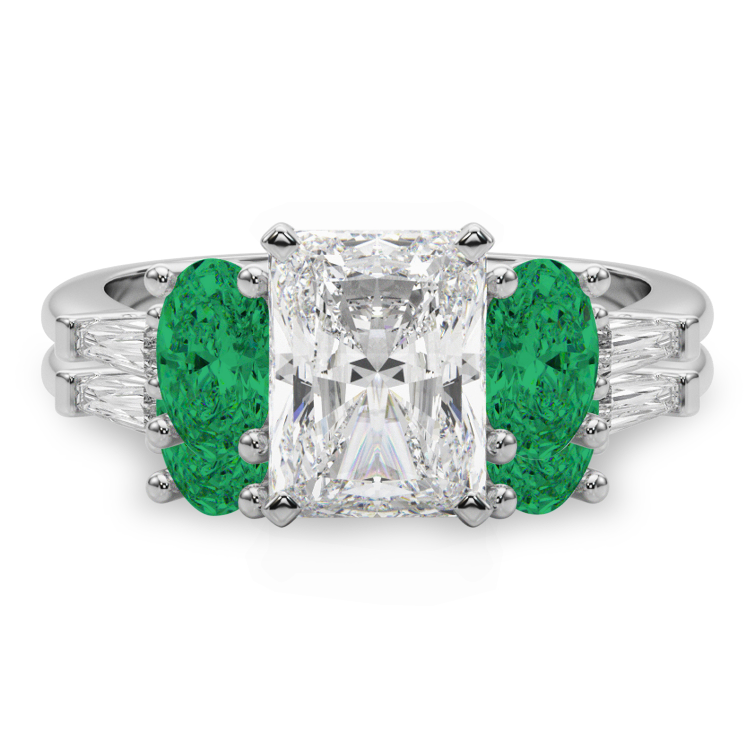 Radiant Lab Grown Diamond & Oval Emerald Bridal Set 14K White Gold (4.65ct)