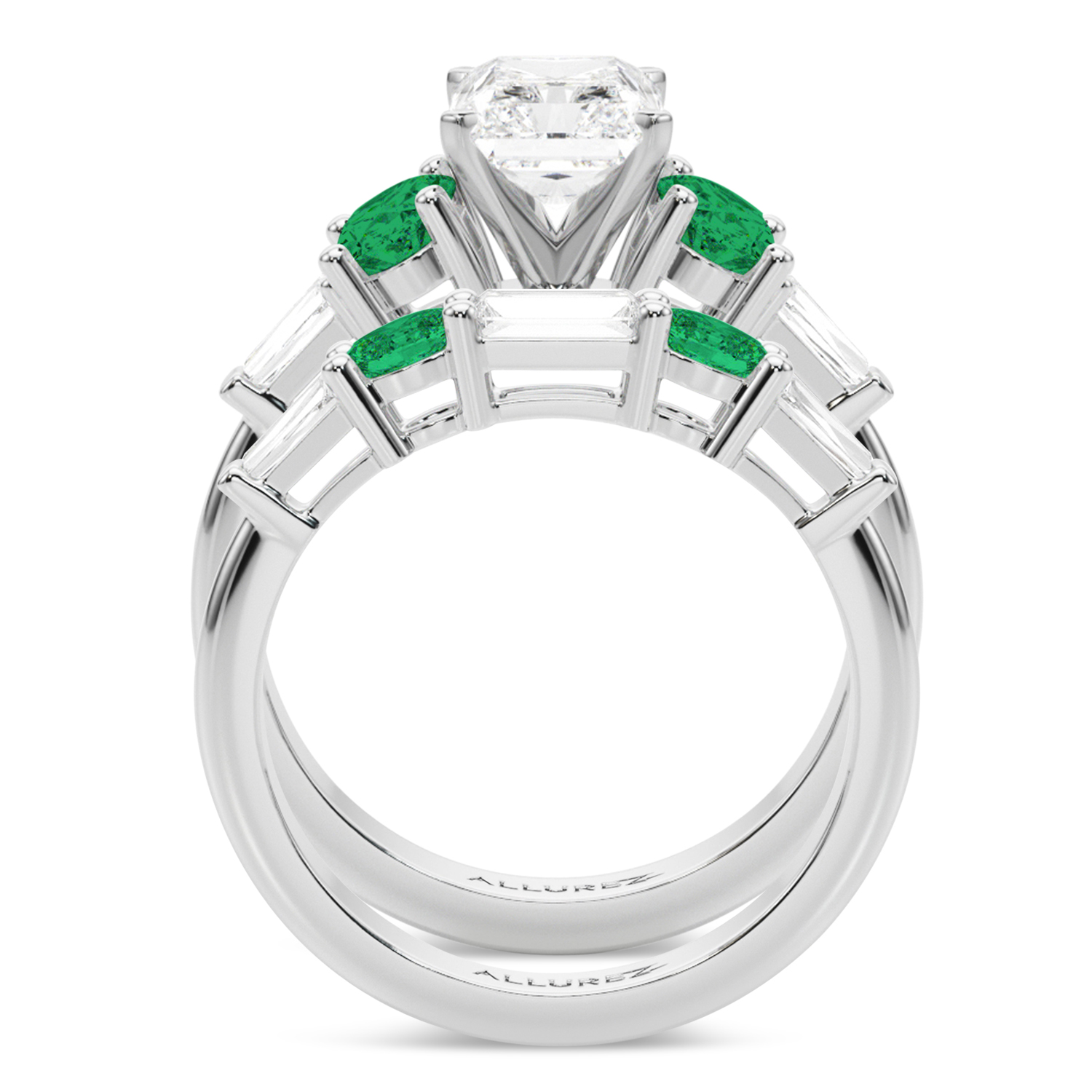 Radiant Lab Grown Diamond & Oval Emerald Bridal Set 14K White Gold (4.65ct)
