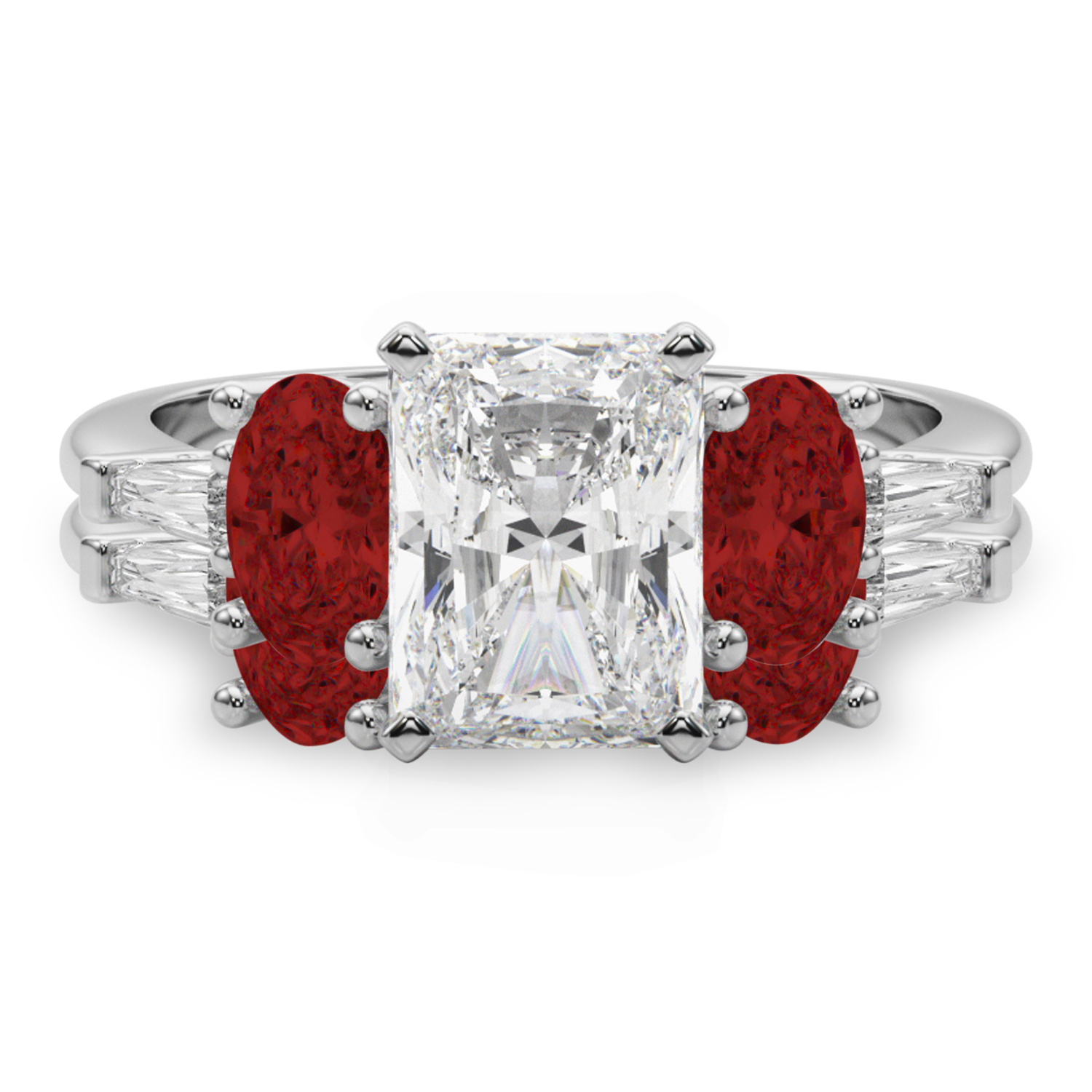 Radiant Lab Grown Diamond & Oval Garnet Bridal Set 14K White Gold (4.97ct)