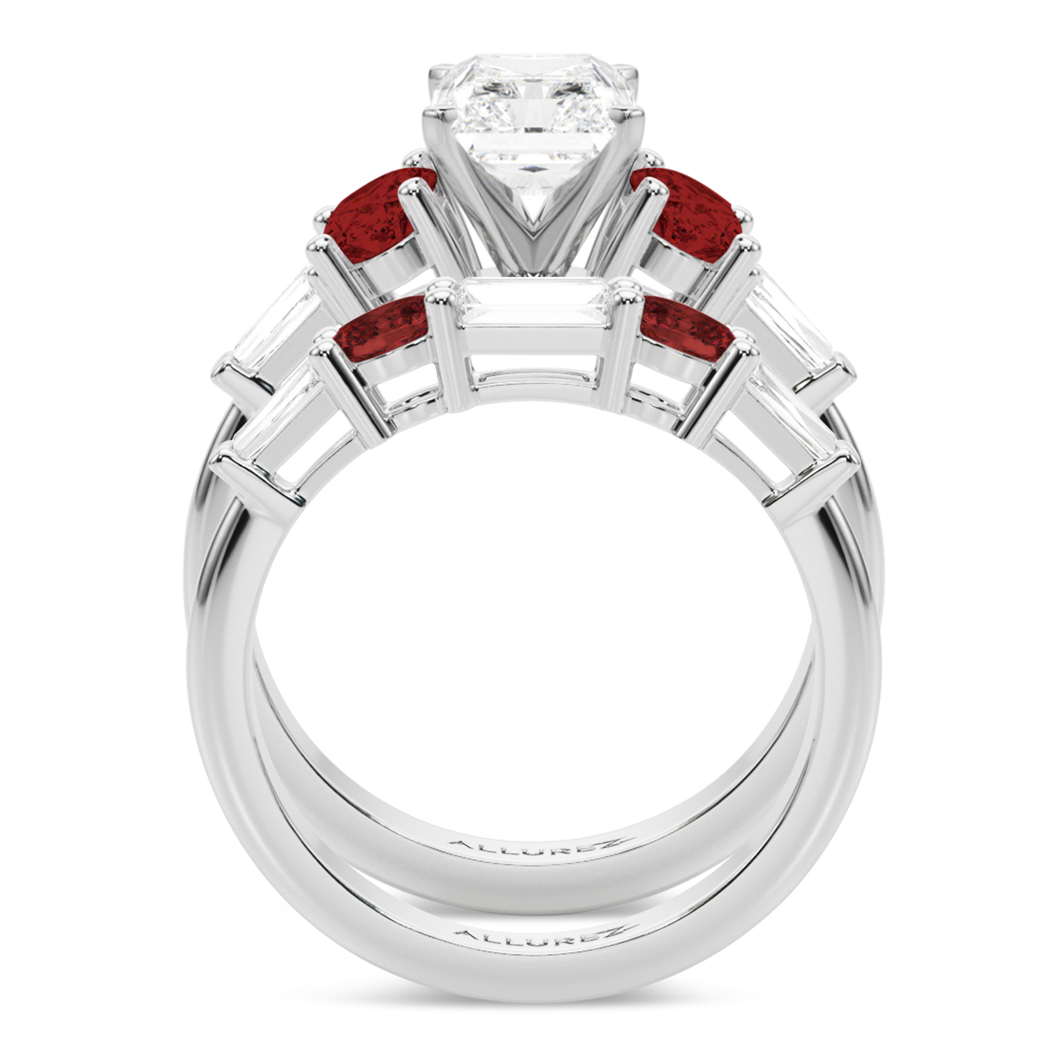 Radiant Lab Grown Diamond & Oval Garnet Bridal Set 14K White Gold (4.97ct)