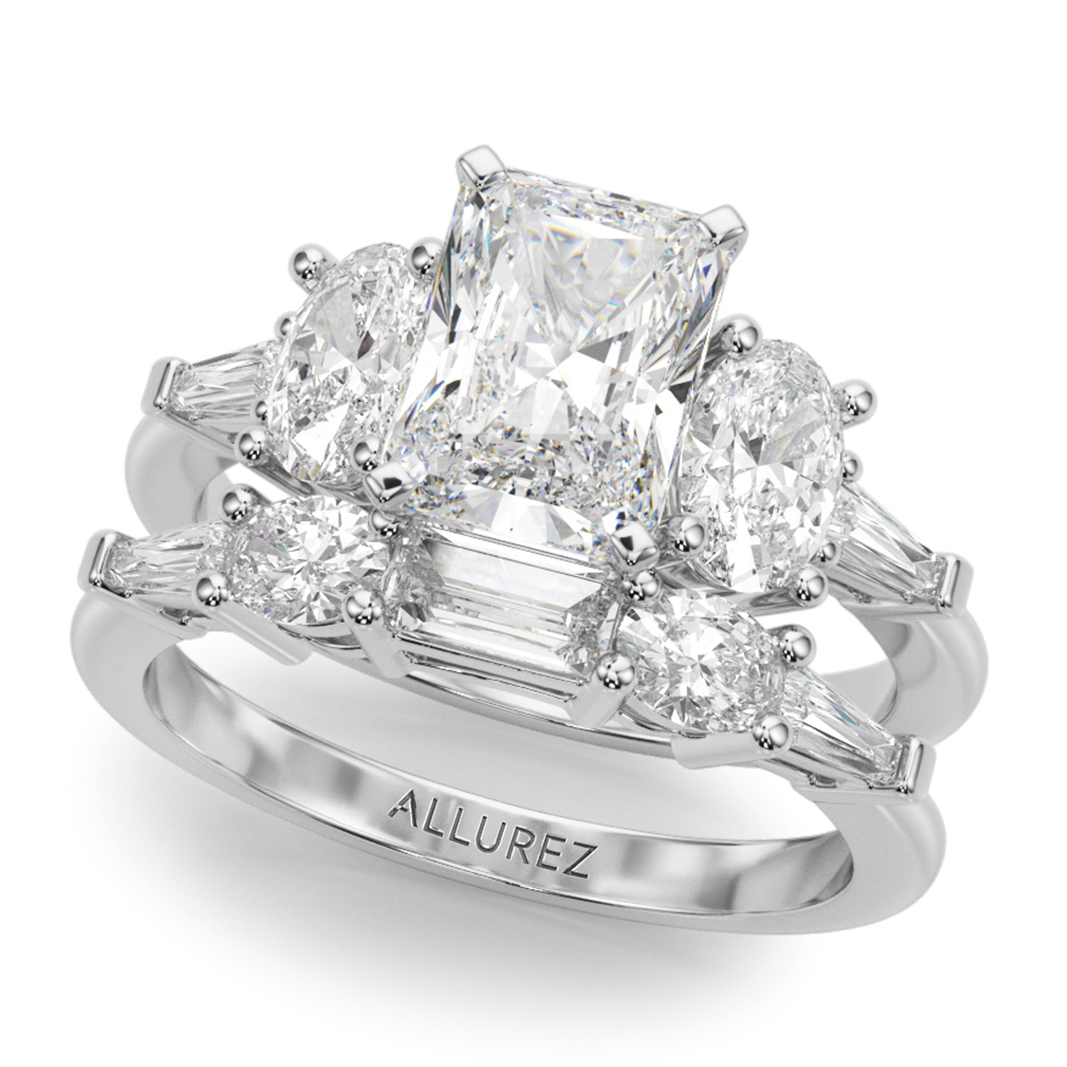 Radiant Lab Grown Diamond Engagement Ring Bridal Set in Palladium (4.93ct)