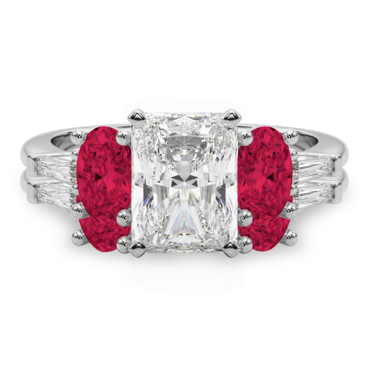 Radiant Lab Grown Diamond & Oval Ruby Bridal Set 14K White Gold (5.09ct)