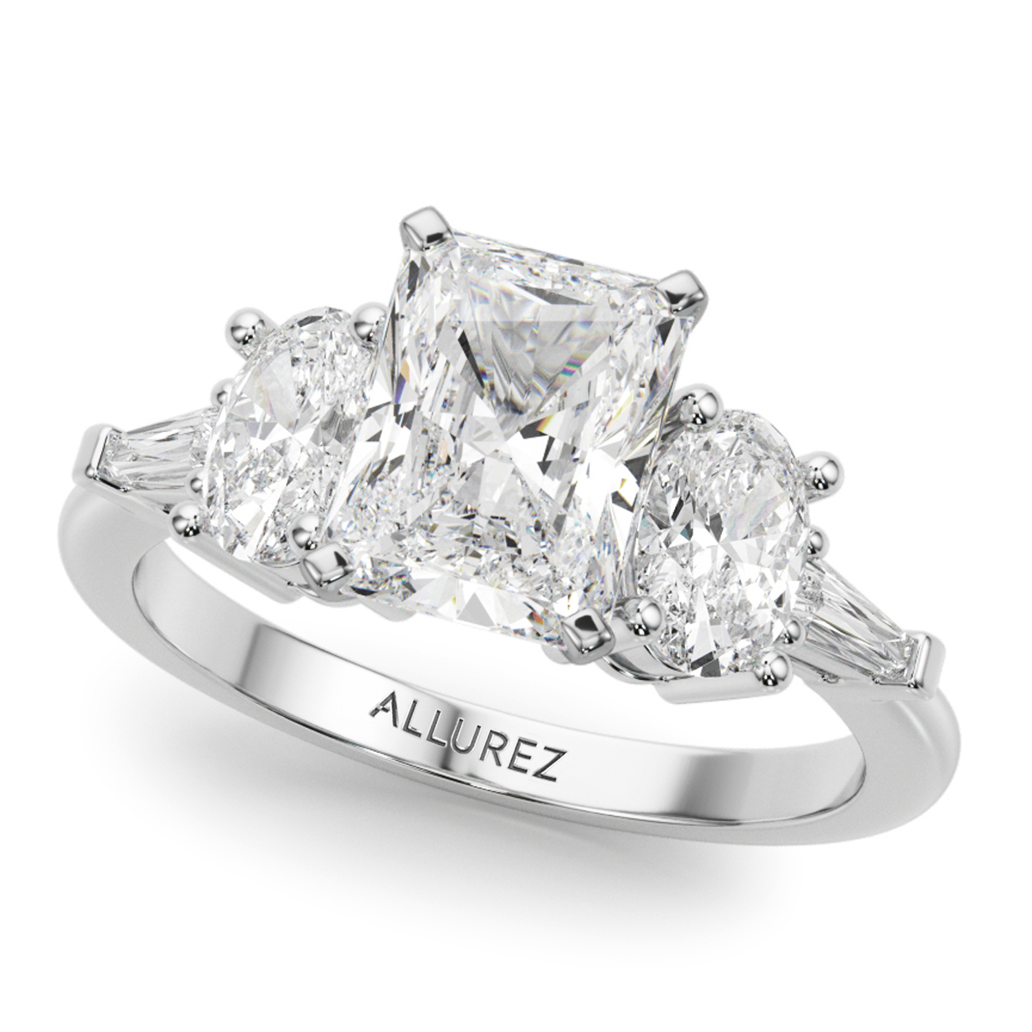 Radiant Moissanite Diamond Engagement Ring Bridal Set 18K White Gold (4.93ct)