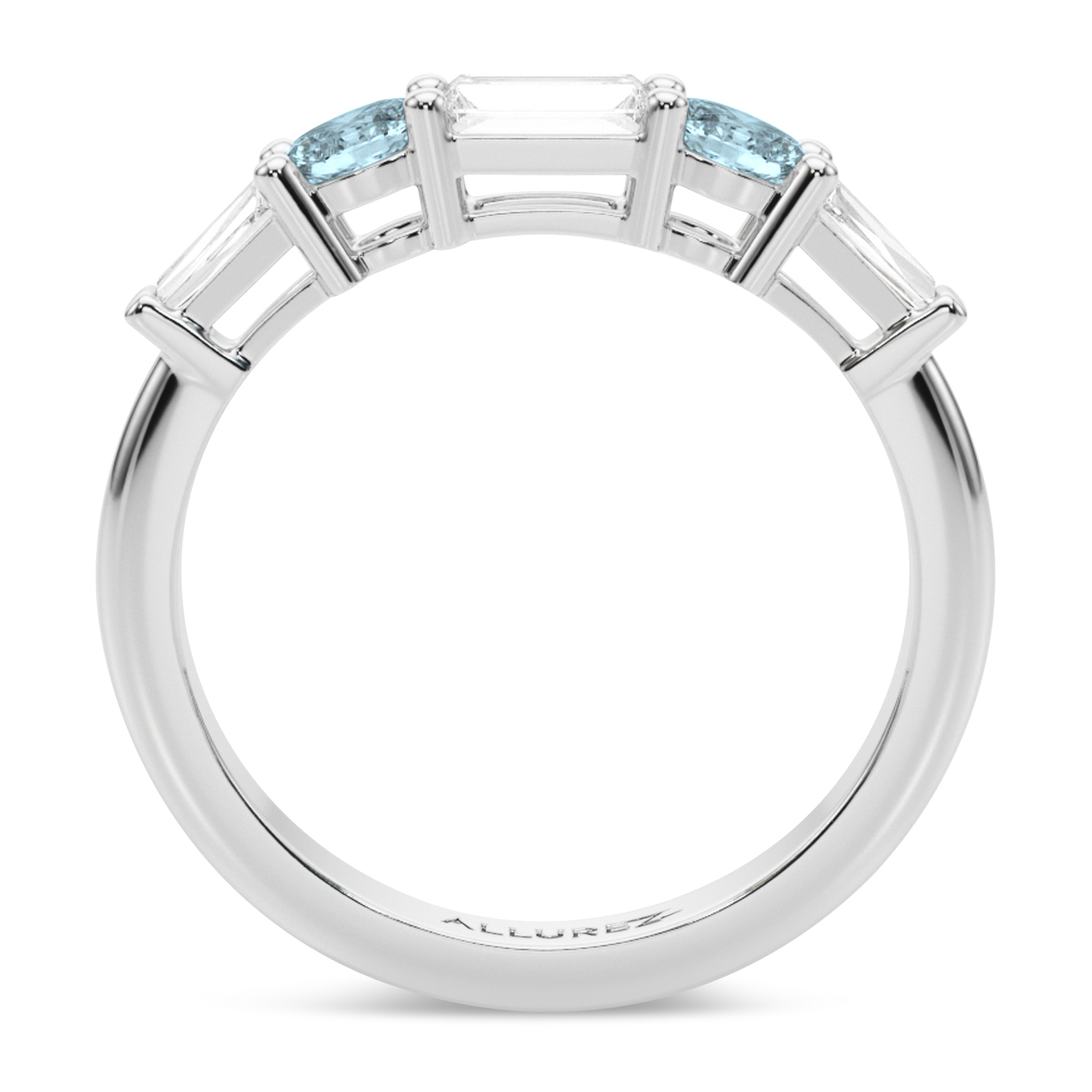 Baguette Lab Grown Diamond & Oval Aquamarine Wedding Ring Band 14K White Gold (0.67ct)