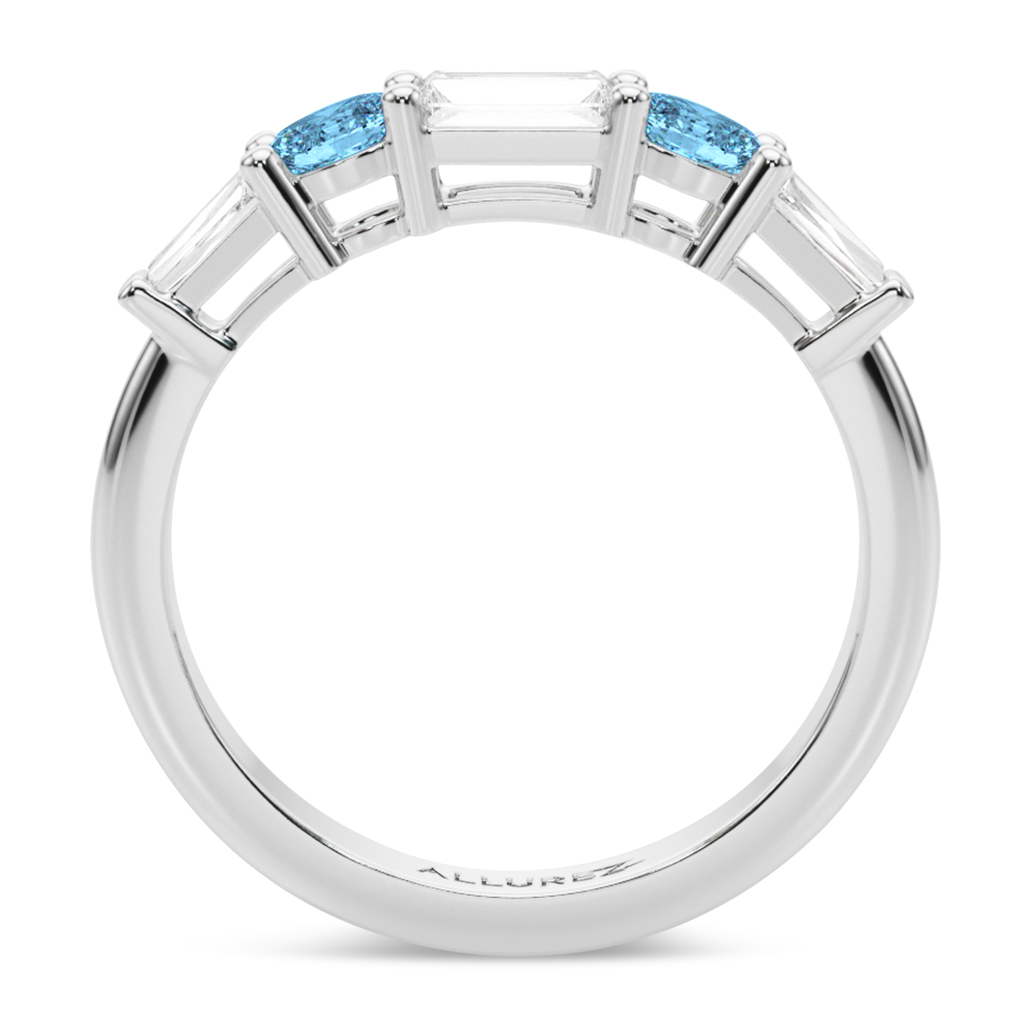 Baguette Lab Grown Diamond & Oval Blue Topaz Wedding Ring Band 14K White Gold (0.79ct)