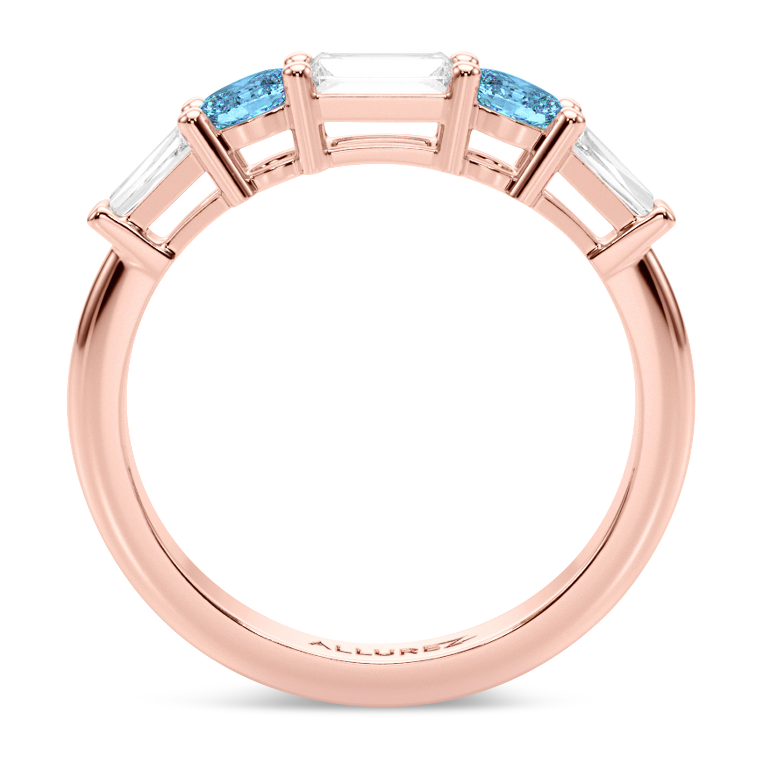 Baguette Lab Grown Diamond & Oval Blue Topaz Wedding Ring Band 18K Rose Gold (0.79ct)