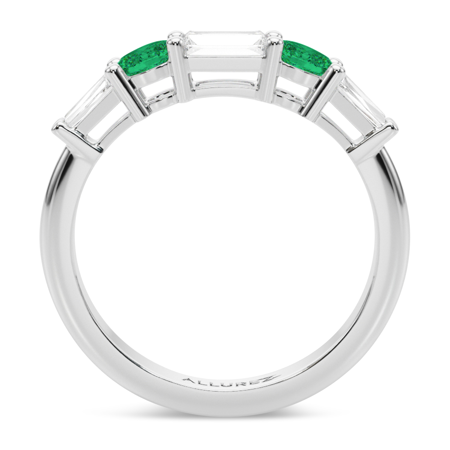 Baguette Lab Grown Diamond & Oval Emerald Wedding Ring Band 14K White Gold (0.67ct)