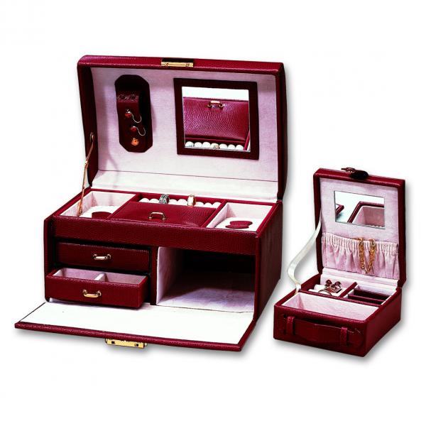 Women's Fine Leather Jewelry Box w/ Top Handle for Travel or Home Use