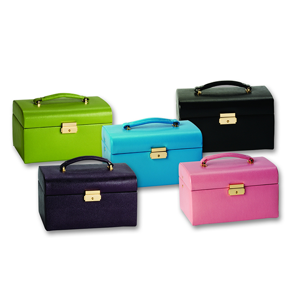 Women's Fine Leather Jewelry Box w/ Top Handle for Travel or Home Use