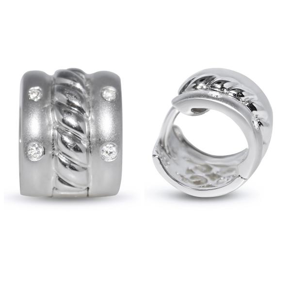 Diamond Accented Huggie Earrings in 14k White Gold (0.20ct)