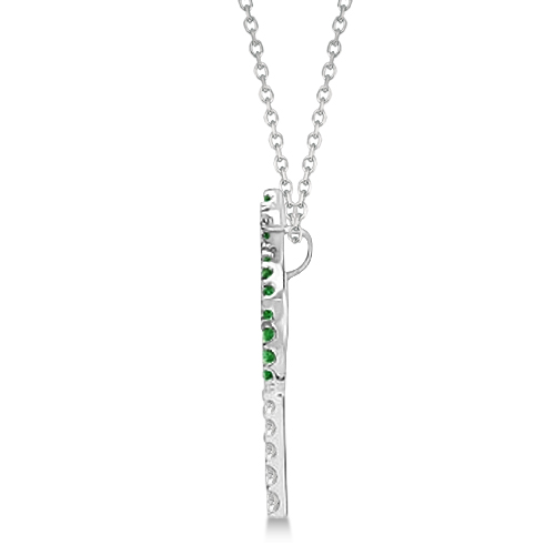 Tsavorite & Diamond Palm Tree Necklace 14k White Gold (0.30ct)