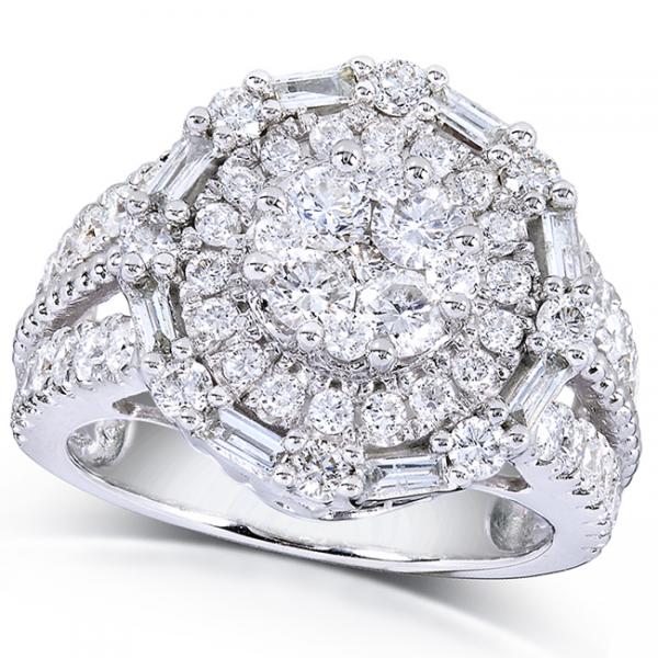 Round Diamond Cluster & Halo Engagement Ring 14k White Gold (1.75ct)
