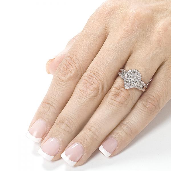 Pear Cluster Diamond & Halo Engagement Ring 14k White Gold (1.00ct)