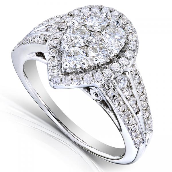 Pear Cluster Diamond & Halo Engagement Ring 14k White Gold (1.00ct)