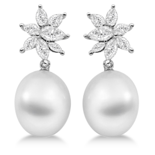 Diamond And Paspaley South Sea Pearl Earrings 18k Palladium 12mm Re482 Diamond And Paspaley South Sea Pearl Earrings 18k Palladium 12mm