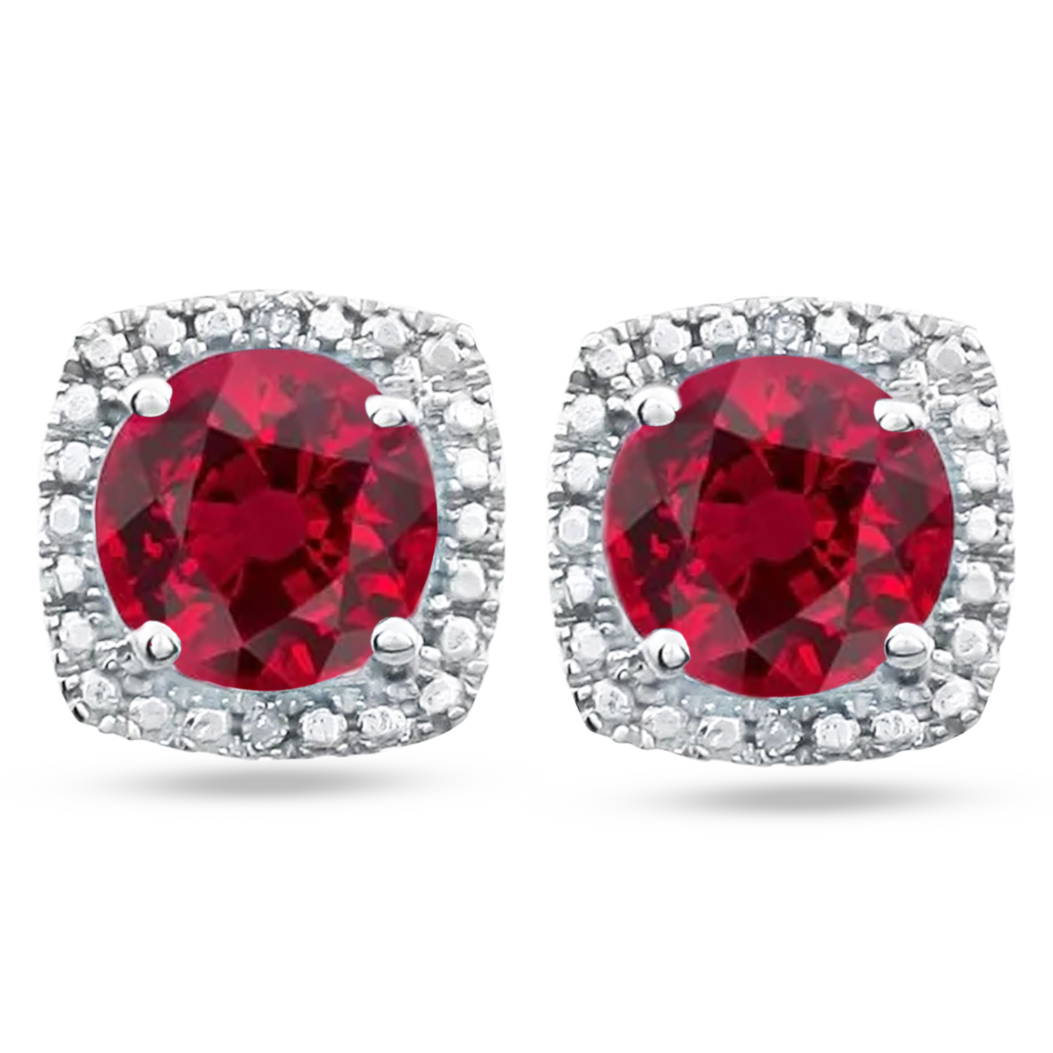 Lab Grown Ruby & Natural Diamond Stud Earrings Sterling Silver (1.20ct)