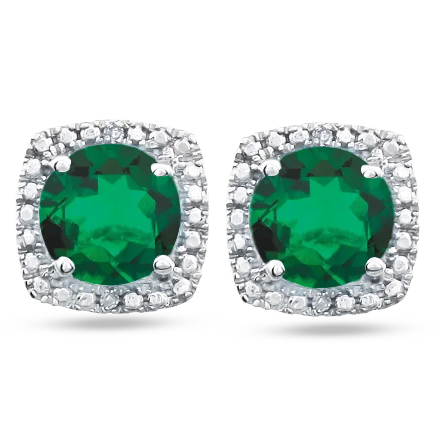 Lab Grown Emerald & Natural Diamond Stud Earrings Sterling Silver (0.80ct)