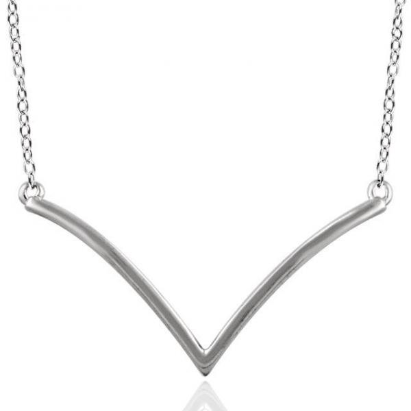 Chevron Pendant Necklace Plain Metal 14k White Gold