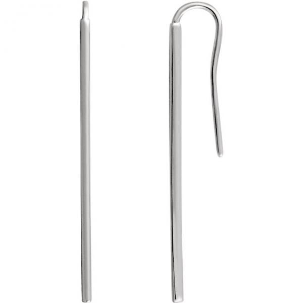 Vertical Drop Bar Earrings Plain Metal 14k White Gold