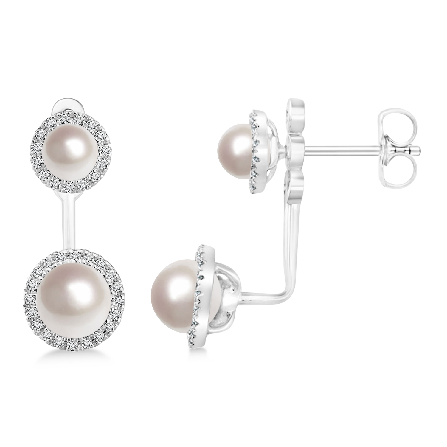 Freshwater Pearl & Diamond Earrings 14k White Gold (4.0-5.3mm)