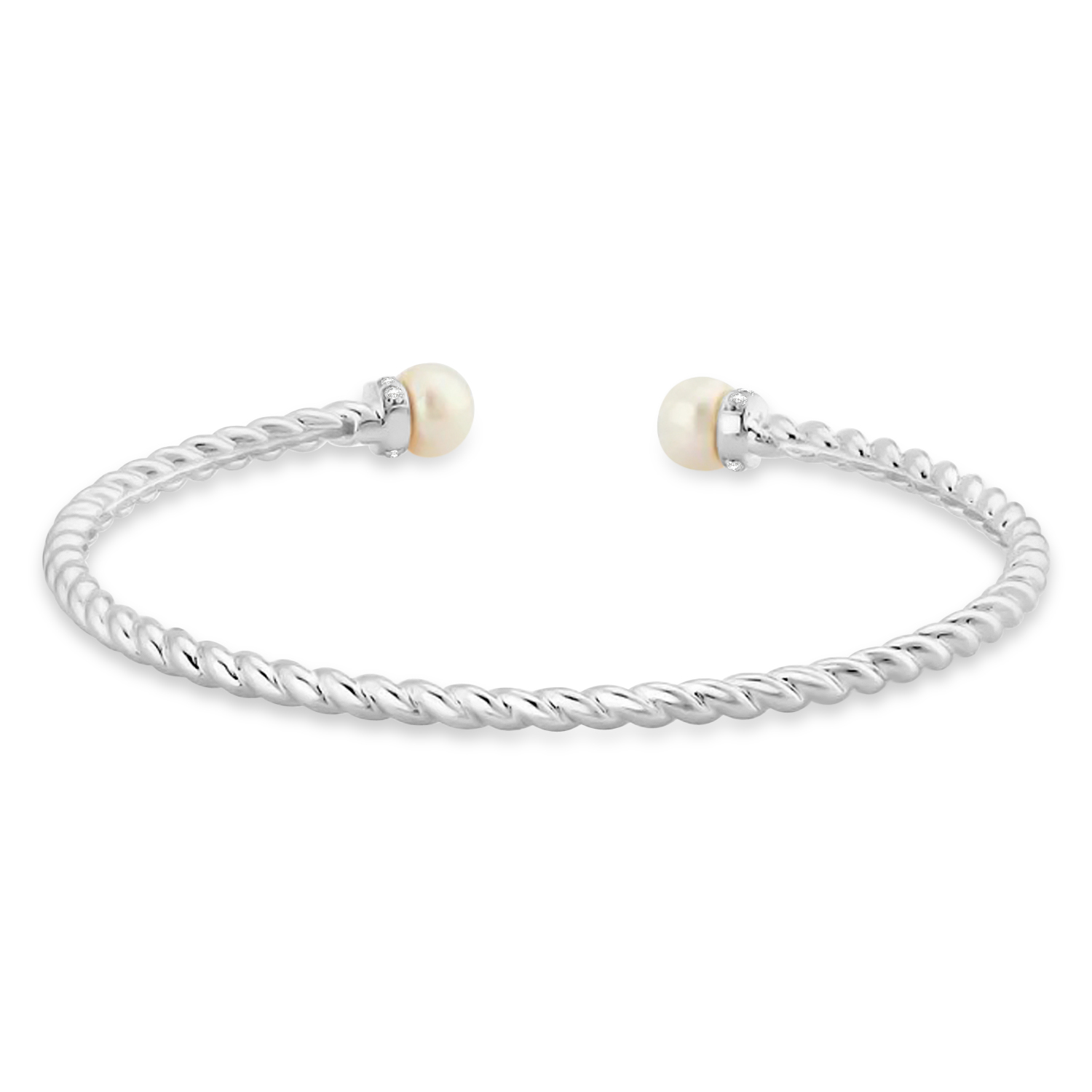Diamond & Pearl Freshwater Cuff Bracelet 14k White Gold (0.1ct)