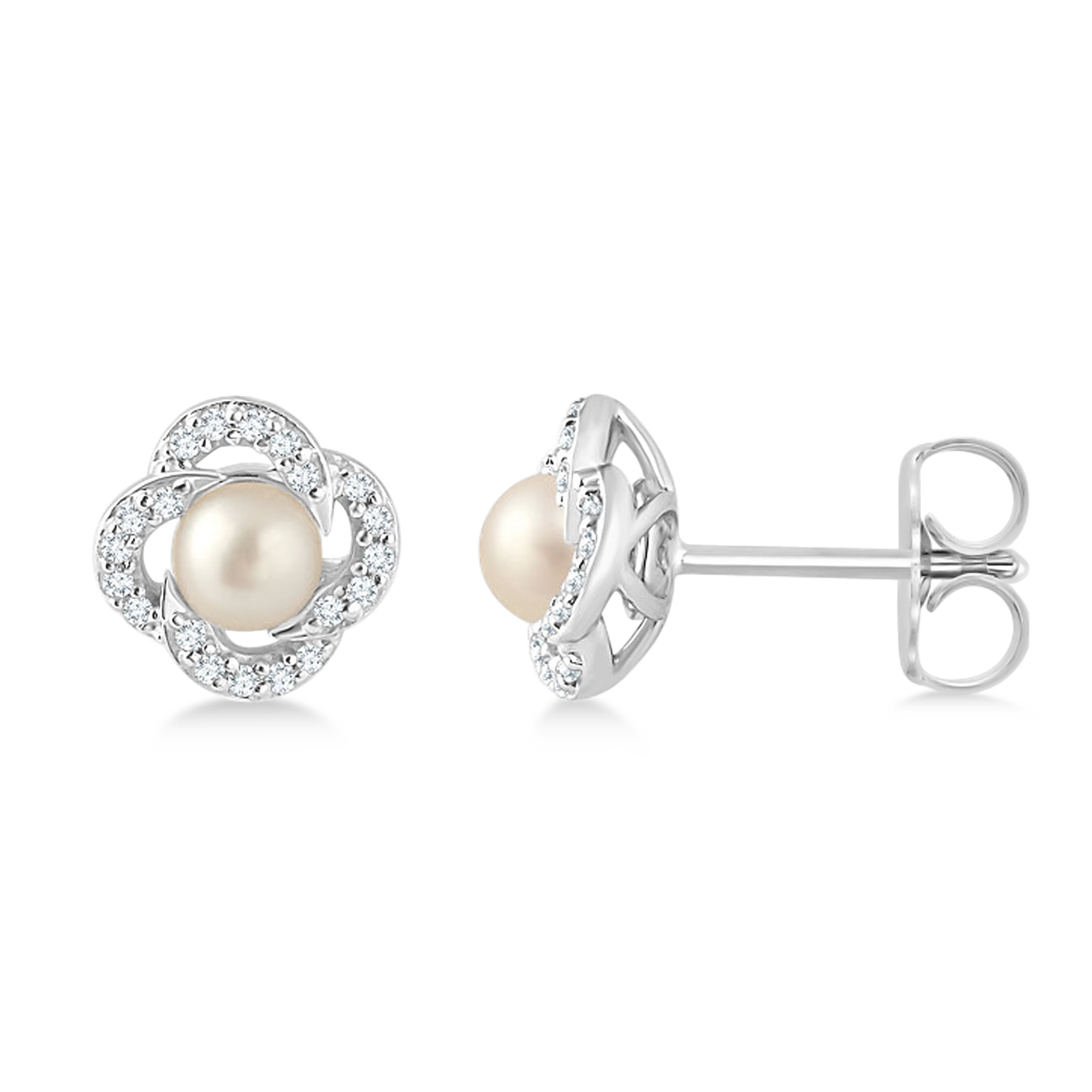 Diamond Accent Halo Cultured Freshwater Pearl Earrings 14k White Gold (0.15ct)