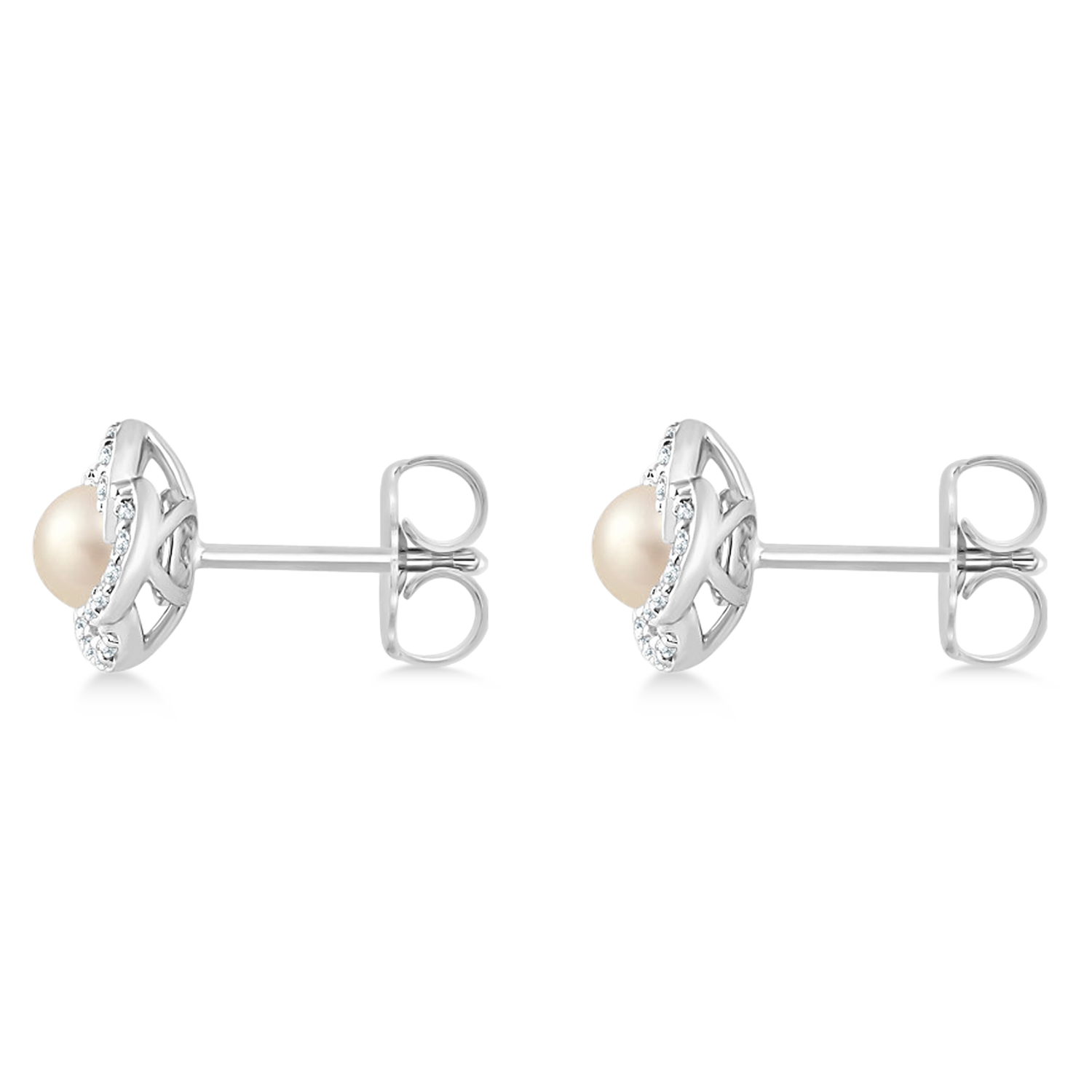 Diamond Accent Halo Cultured Freshwater Pearl Earrings 14k White Gold (0.15ct)