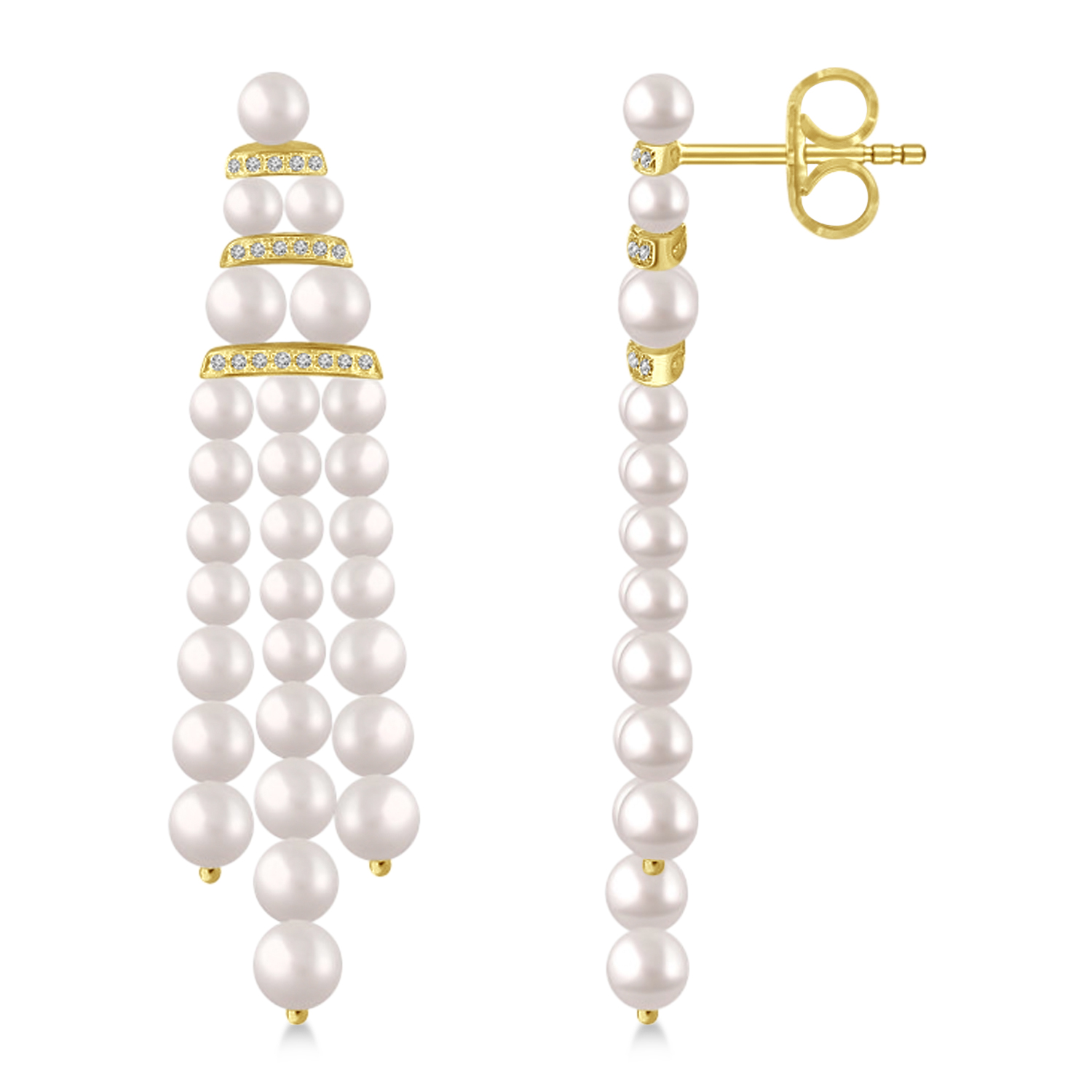 Diamond Accented Cultured Freshwater Pearl Dangle Earrings 14k Yellow Gold (0.26ct)