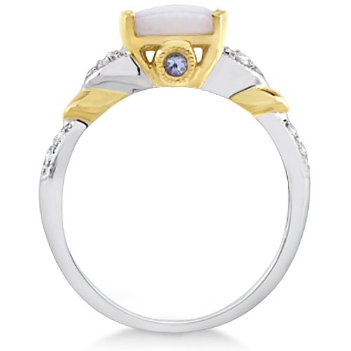 Tanzanite, Diamond and Opal Ring 14k Two-Tone Gold (1.10ct)