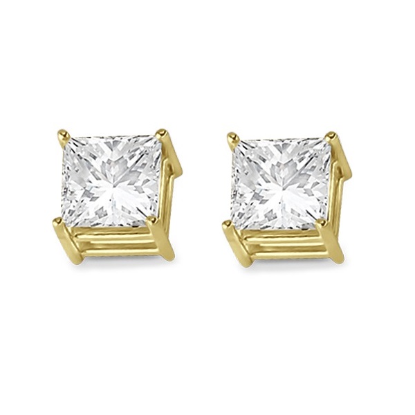 4 Prong Moissanite Square Shape Stud Earrings 14K Yellow Gold 0.75ctw