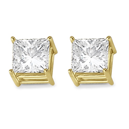 4 Prong Moissanite Square Shape Stud Earrings14K Yellow Gold 4.00ctw