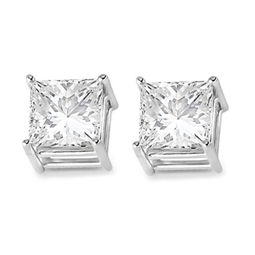 4 Prong Moissanite Square Shape Stud Earrings 14K White Gold 6.00ctw