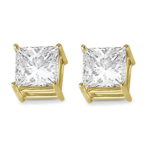 4 Prong Moissanite Square Shape Stud Earrings 14K Yellow Gold 6.00ctw