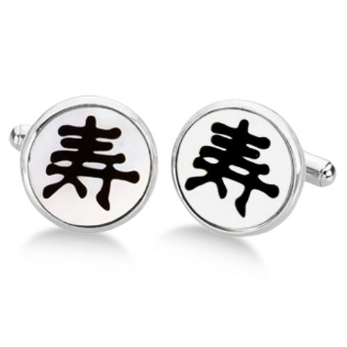 "Longevity" Onyx & Mother of Pearl Cufflinks in Sterling Silver