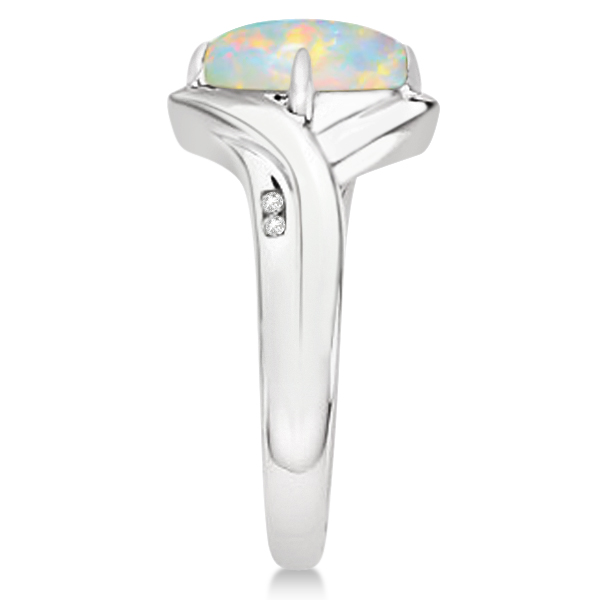Diamond Accented Opal Fashion Ring in 14k White Gold (1.37ct)