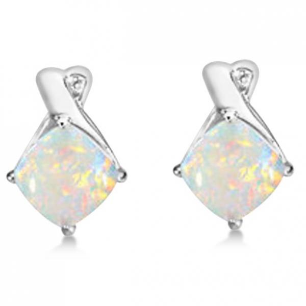 Diamond & Cushion Opal Drop Earrings 14k White Gold (2.70ct)