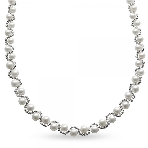 Freshwater Pearl Necklace with Bead Swirl in Sterling Silver 4-6.5mm