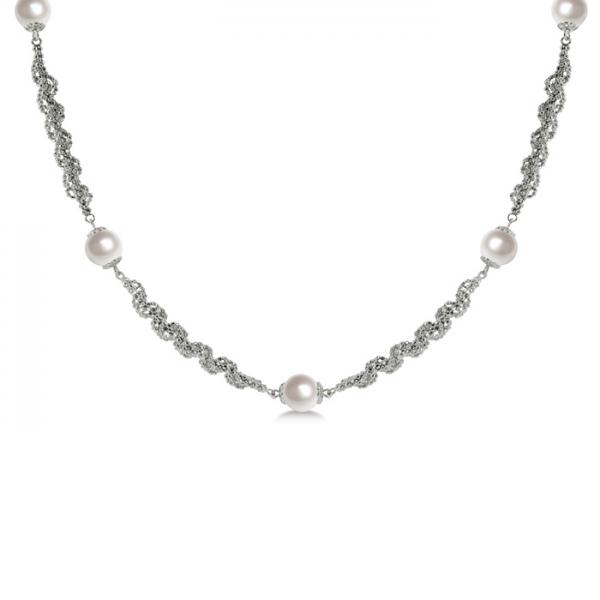 Cultured Freshwater Pearl Necklace Sterling Silver Links 8-8.5mm