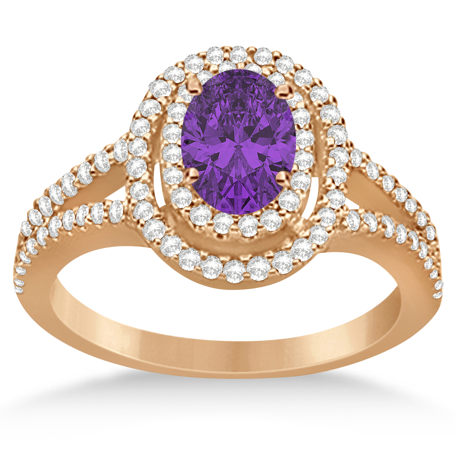 Double Halo Diamond & Amethyst Engagement Ring 14K Rose Gold 1.34ctw