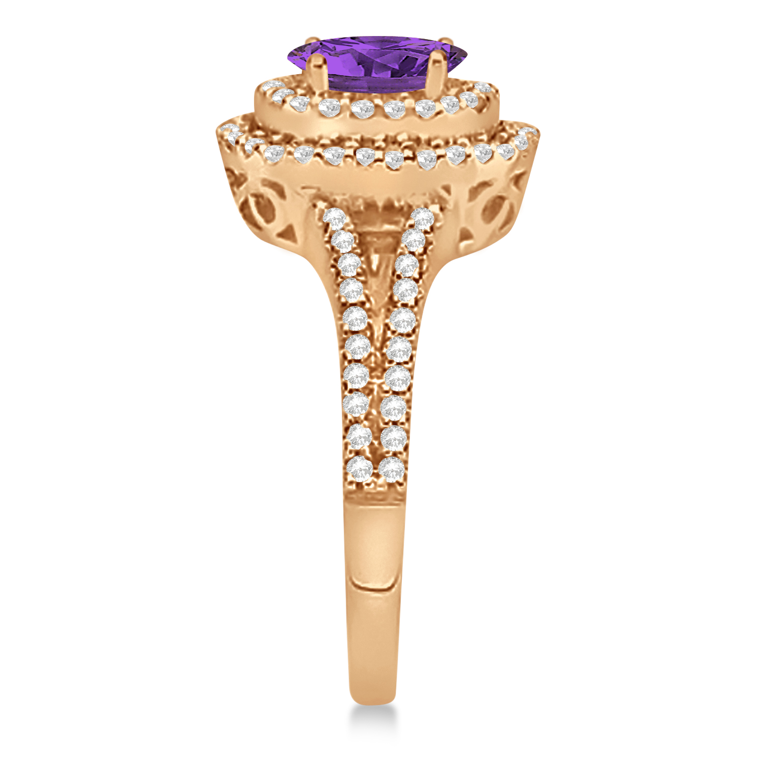 Double Halo Diamond & Amethyst Engagement Ring 14K Rose Gold 1.34ctw