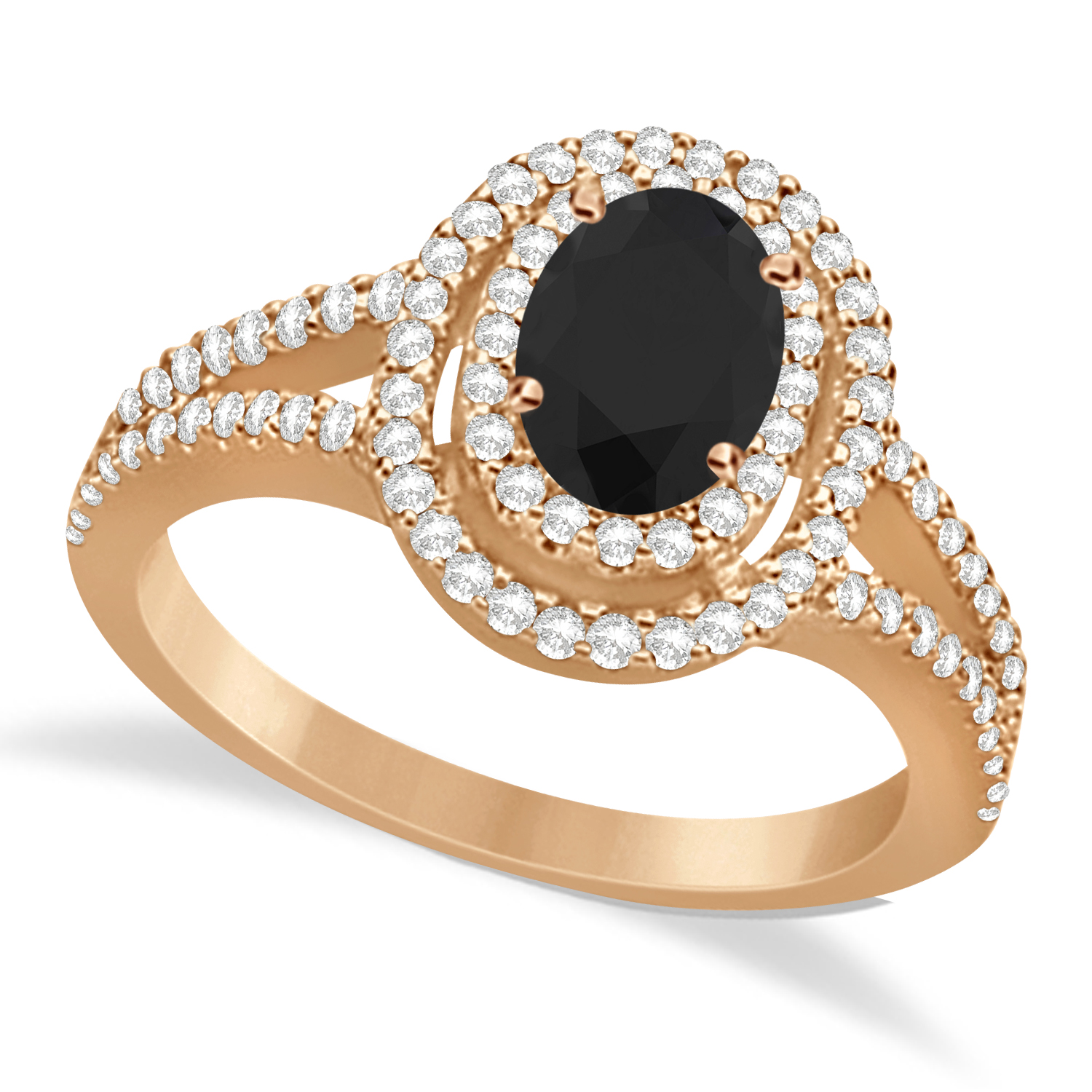 Double Halo Diamond & Black Diamond Engagement Ring 14K Rose Gold 1.34ctw